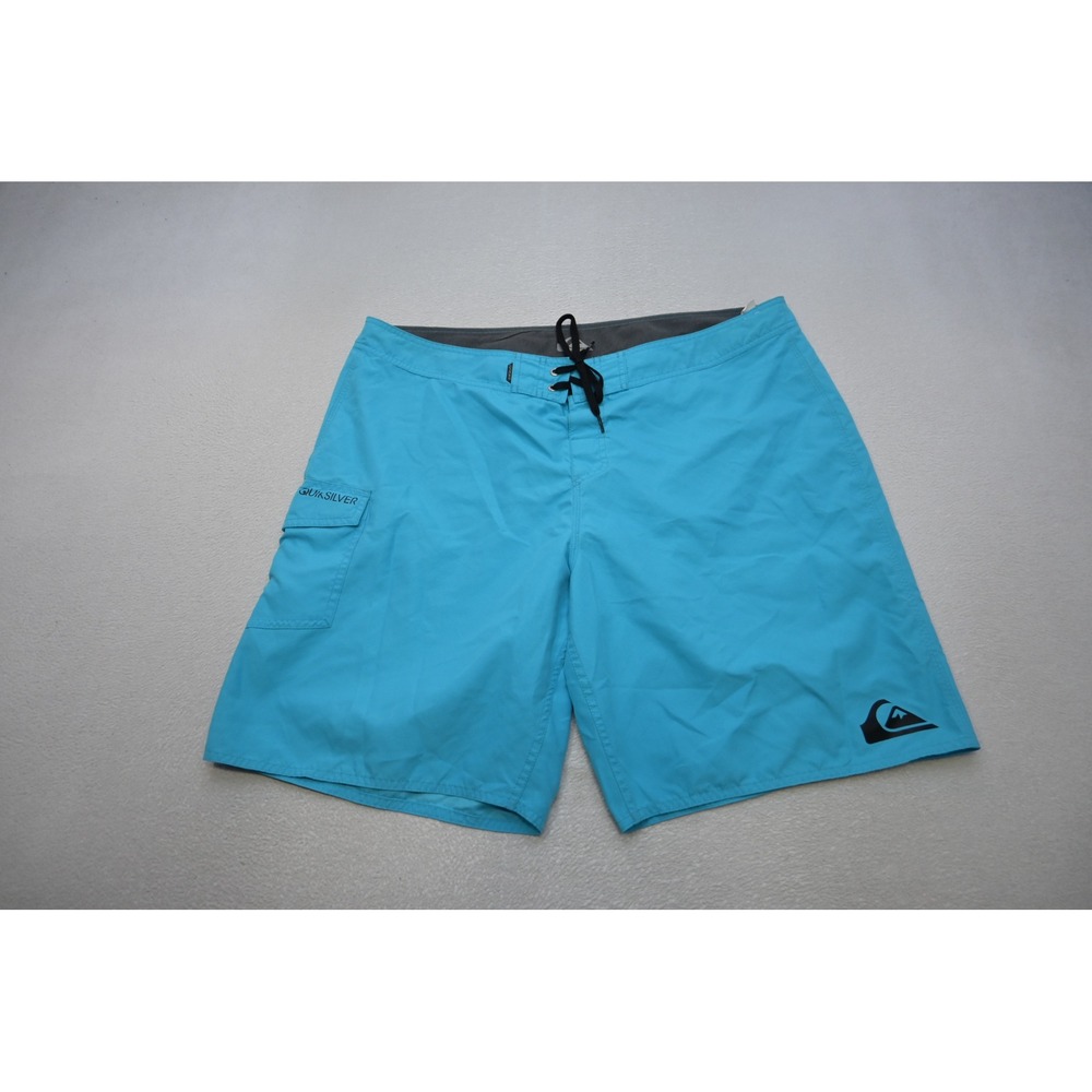 Quiksilver Board Shorts Mens 42 Blue Cargo Pocket Logo Swim Trunks Excellent